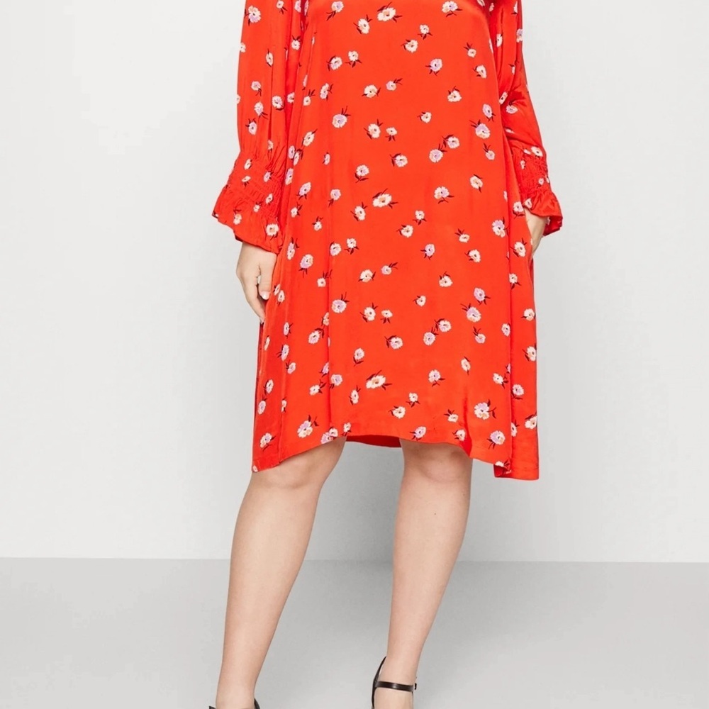 Kaffe Curve Plus Size KColly Red Floral midi Dress women size - Picture 4 of 15